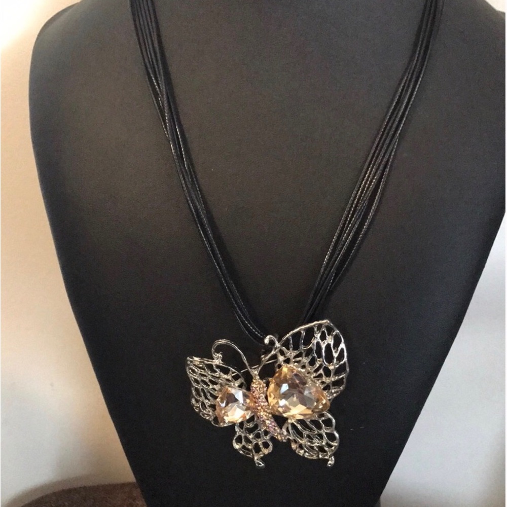 Elegant Black Necklace with Gold Butterfly Pendant